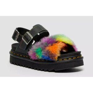 Dr. Martens Voss II Fluffy Faux Rainbow Fur Women's Strap Strappy Sandals 6